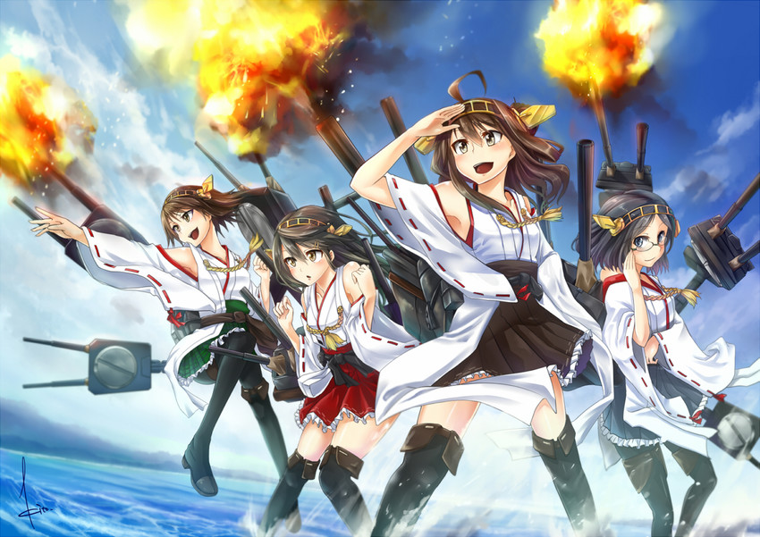 kongou, haruna, hiei, and kirishima (kantai collection) drawn by kito_(kito2)