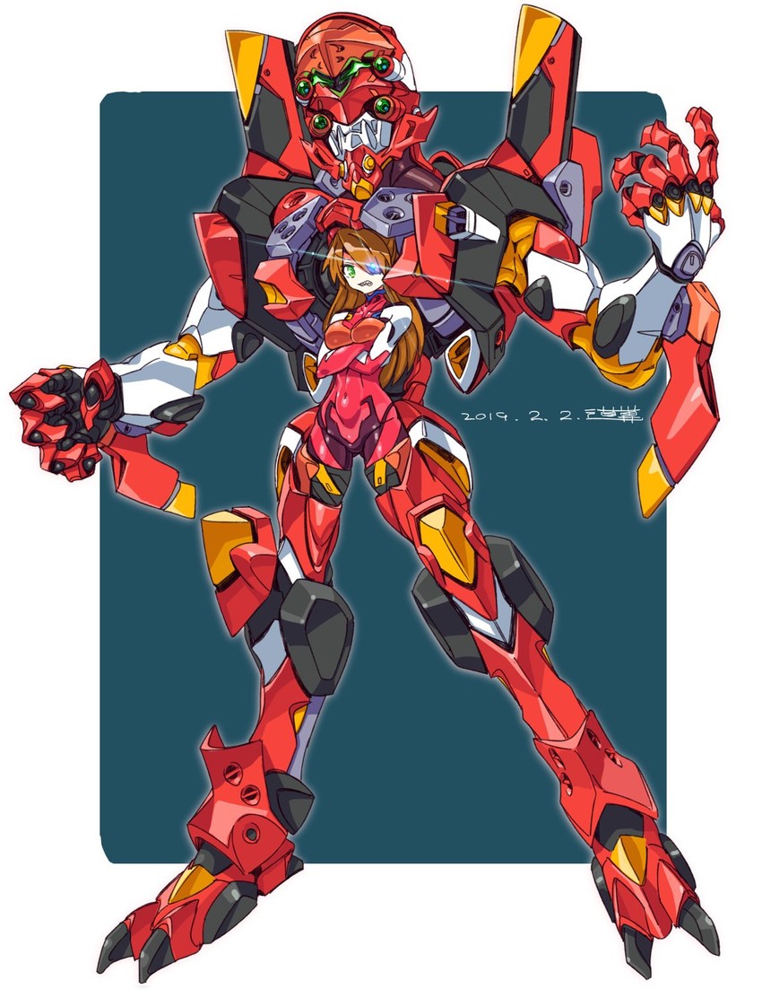 souryuu asuka langley and eva 02 (neon genesis evangelion and 1 more) drawn by michi_kuso