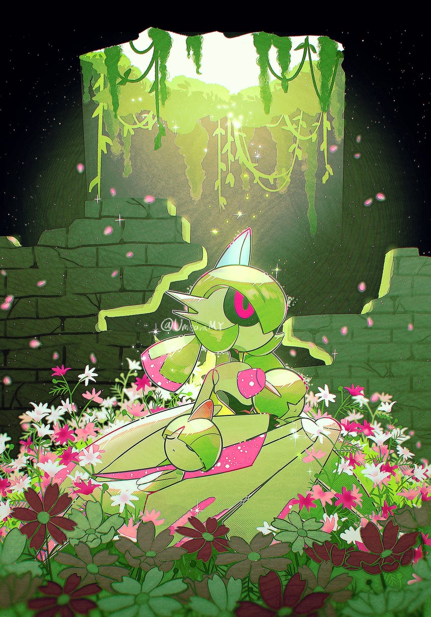 ralts and iron valiant (pokemon) drawn by fukkatsu_no_maya