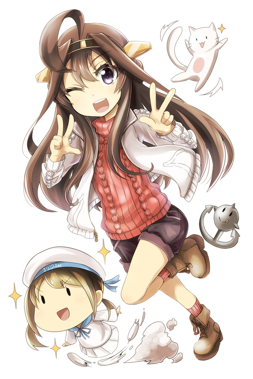kongou, error musume, girl holding a cat, and batsubyou (kantai collection) drawn by tanashi_(mk2)