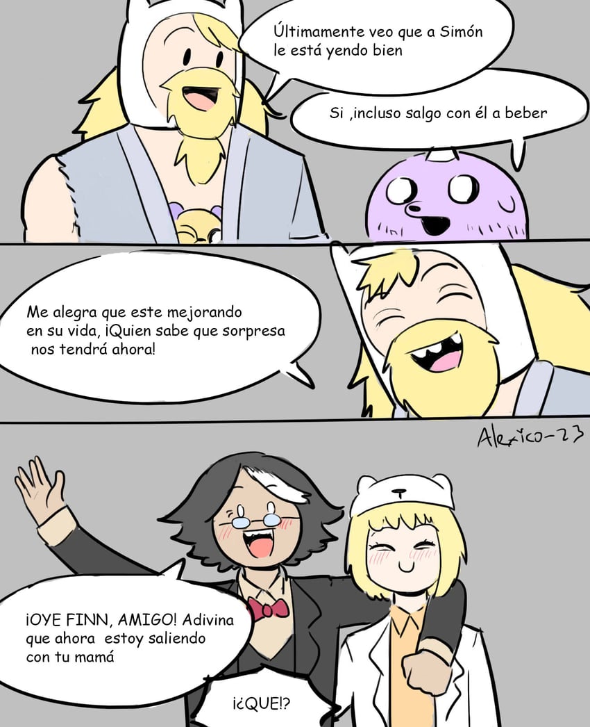 finn the human, simon petrikov, minerva campbell, and t.v. (adventure time and 1 more) drawn by thecooleralexico