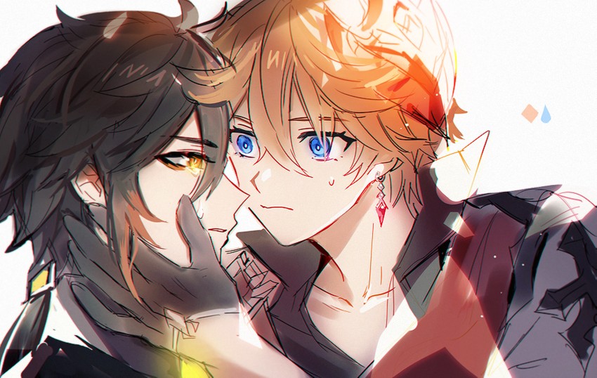 zhongli and tartaglia (genshin impact) drawn by fractalmagnolia