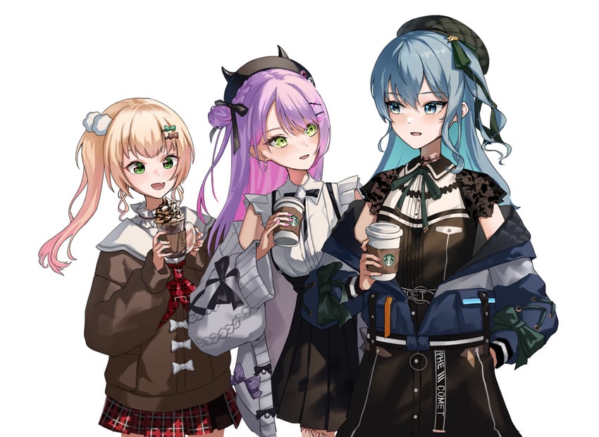 hoshimachi suisei, tokoyami towa, and momosuzu nene (hololive) drawn by yedeul