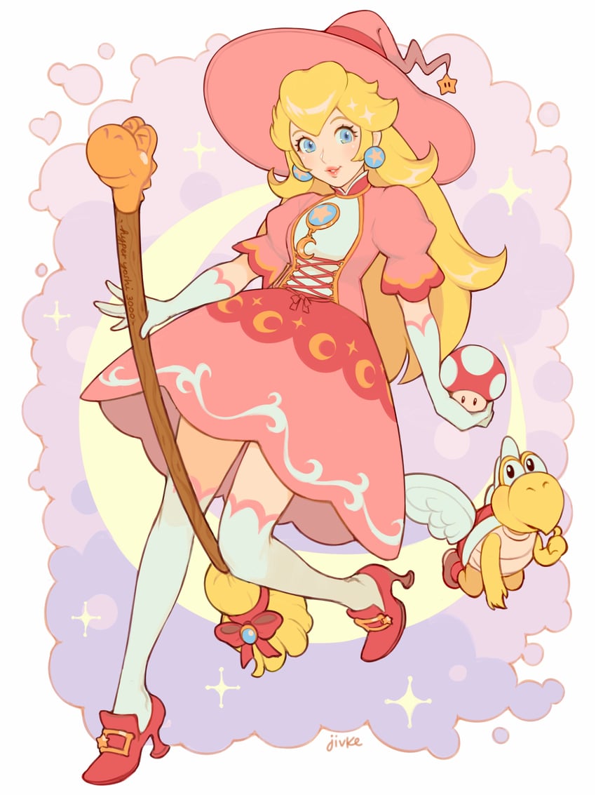 princess peach, yoshi, and koopa paratroopa (mario) drawn by jivke
