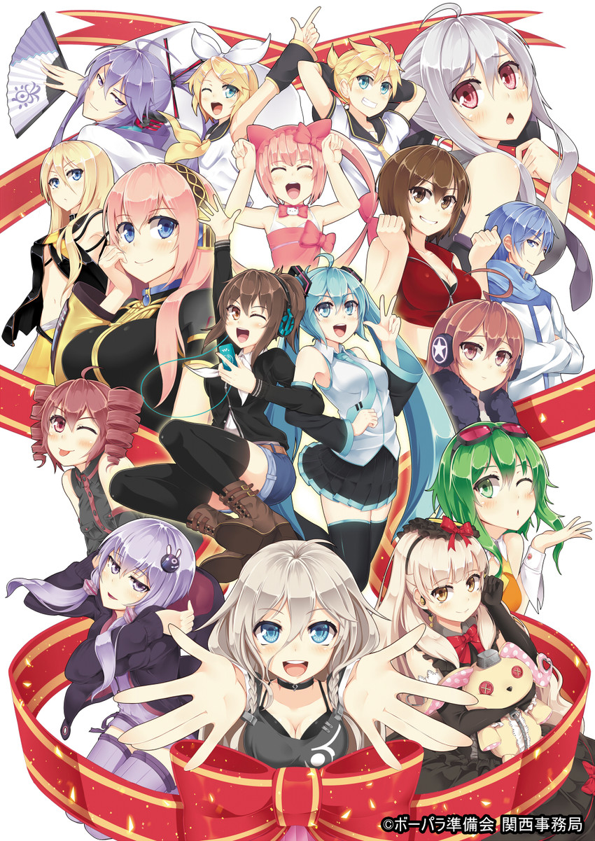 hatsune miku, kagamine rin, kagamine len, megurine luka, kasane teto, and 13 more (vocaloid and 5 more) drawn by puuzaki_puuna