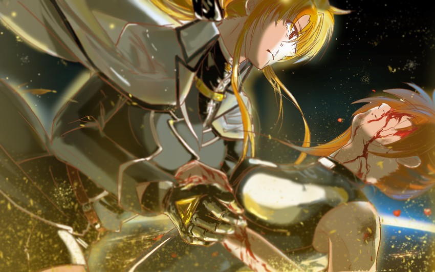 fate testarossa and takamachi nanoha (lyrical nanoha and 2 more) drawn by ossan_jololol