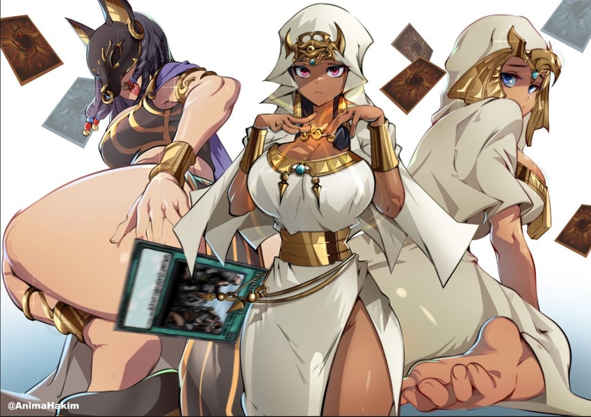ishizu ishtar, isis, gravekeeper's spiritualist, and painful choice (yu-gi-oh! and 1 more) drawn by animahakim