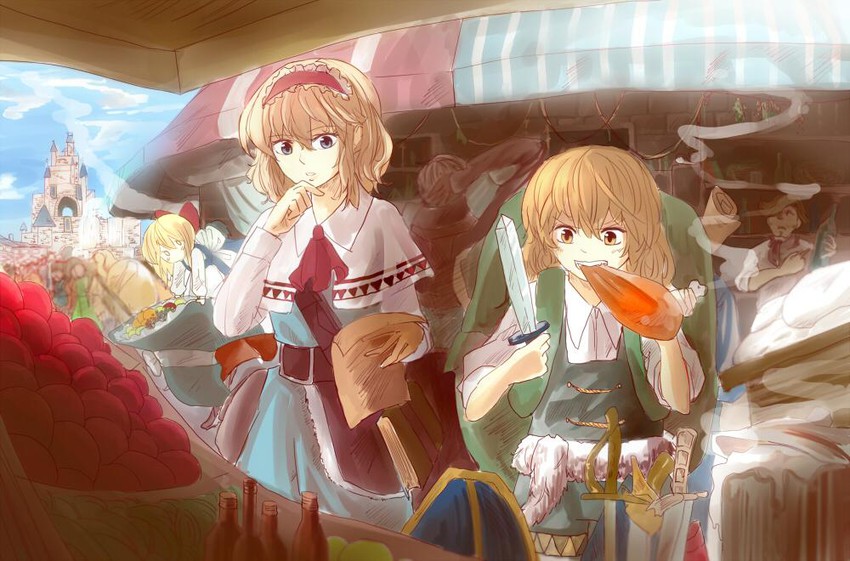 kirisame marisa, alice margatroid, and shanghai doll (touhou) drawn by menbou_(nonnontako)