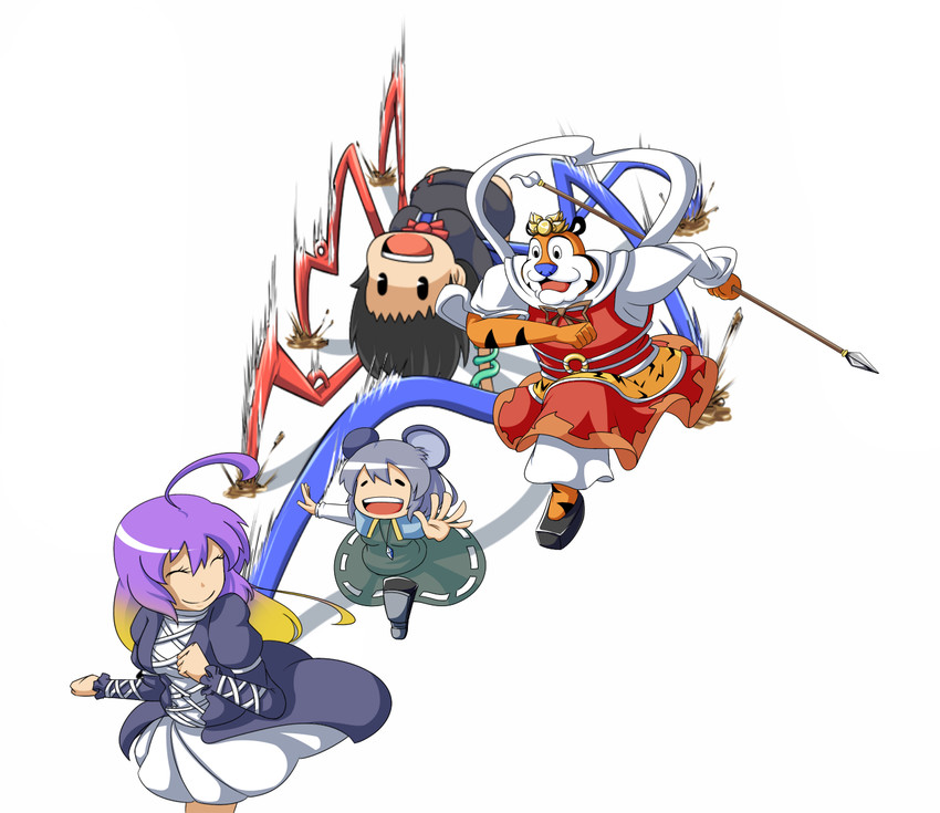 nazrin, hijiri byakuren, houjuu nue, toramaru shou, and tony the tiger (touhou and 1 more) drawn by amakan!