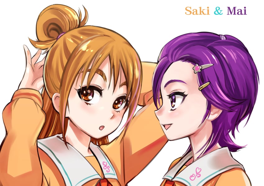hyuuga saki and mishou mai (precure and 1 more) drawn by pukara