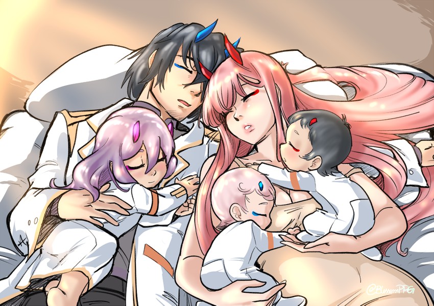 zero two and hiro (darling in the franxx) drawn by blossomppg