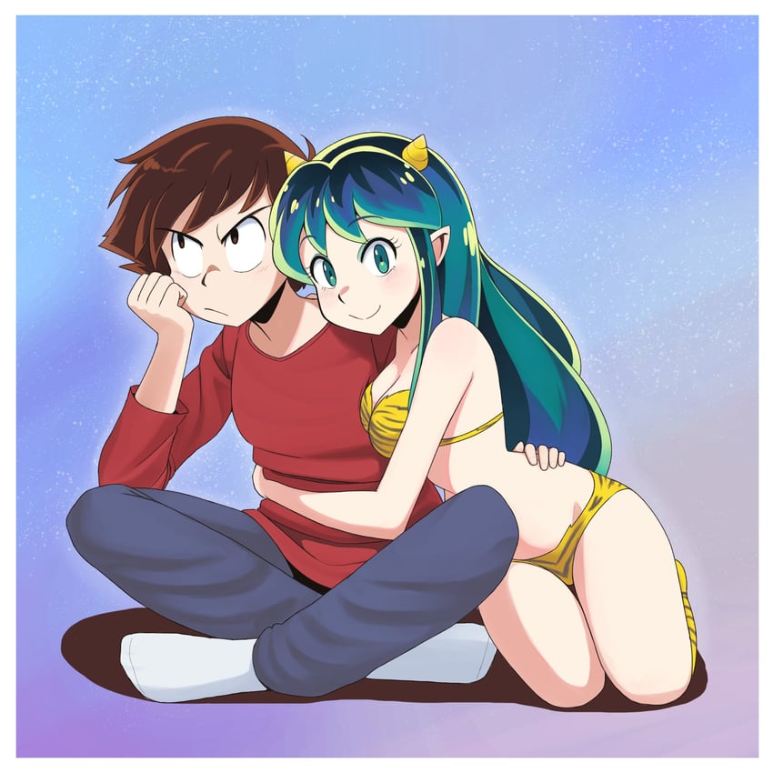 lum and moroboshi ataru (urusei yatsura) drawn by hedgehogdilemna