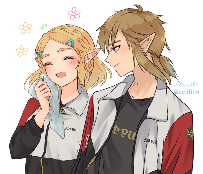 link and princess zelda (the legend of zelda and 2 more) drawn by seri_(yuukasakura)