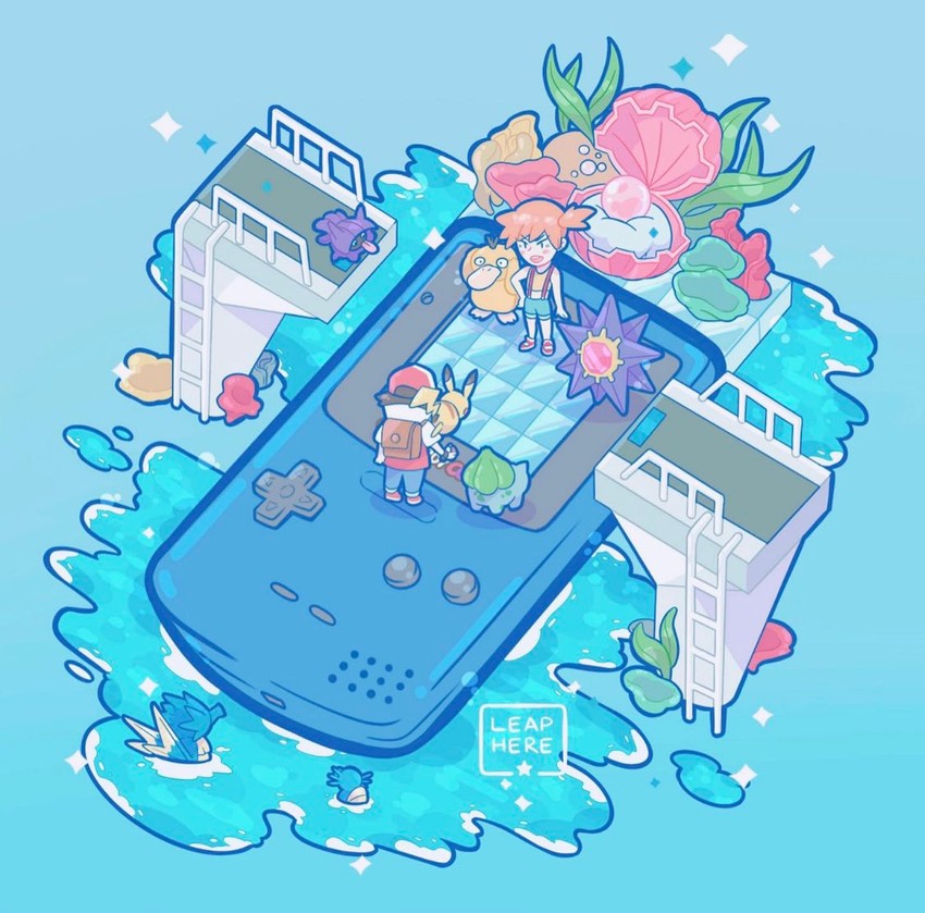 pikachu, red, misty, bulbasaur, psyduck, and 4 more (pokemon and 1 more) drawn by leaphere