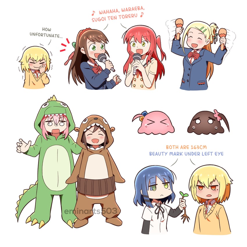 gotoh hitori, kita ikuyo, yamada ryo, hitori bocchi, honshou aru, and 2 more (bocchi the rock! and 1 more) drawn by eminarts503