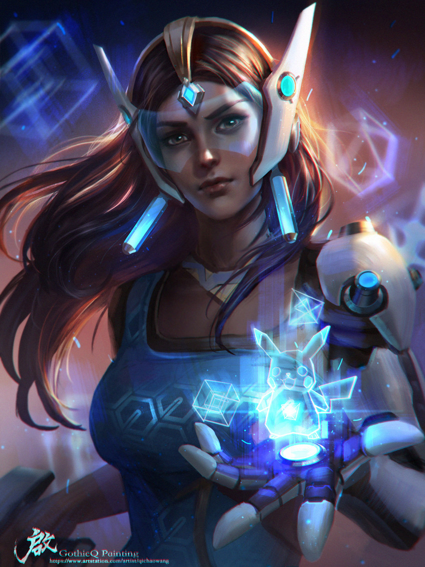 pikachu and symmetra (pokemon and 2 more) drawn by qichao_wang