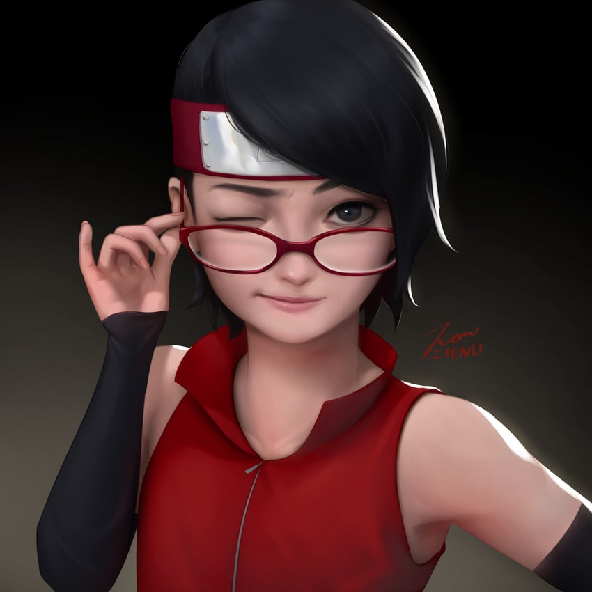 uchiha sarada (naruto and 1 more) drawn by zienu