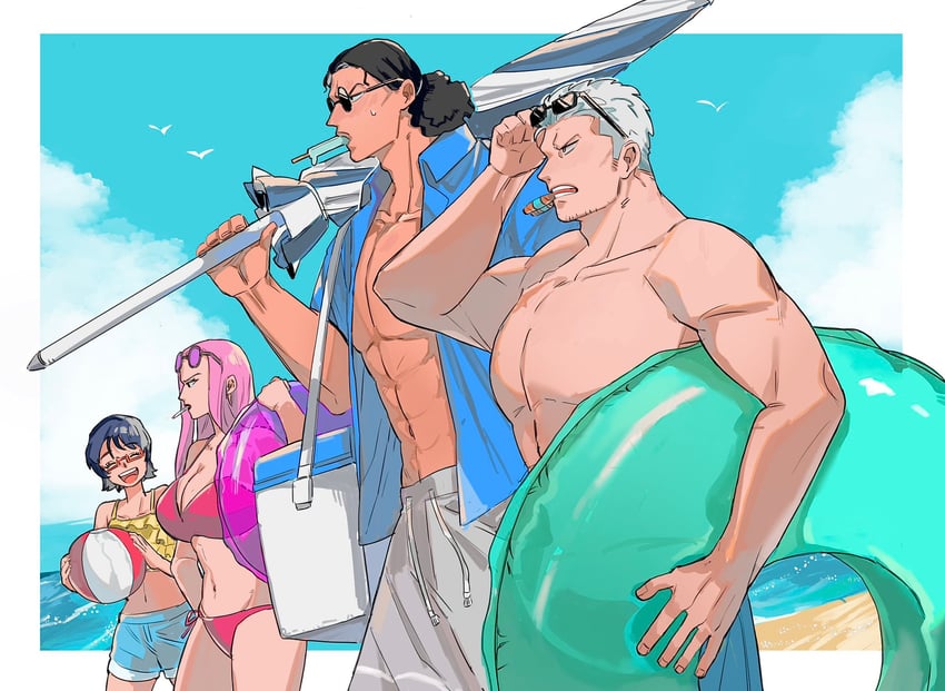 smoker, tashigi, aokiji, and hina (one piece) drawn by maruwoz