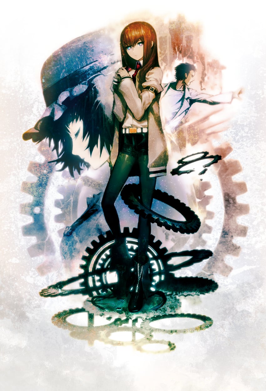 makise kurisu, okabe rintarou, and shiina mayuri (steins;gate) drawn by huke