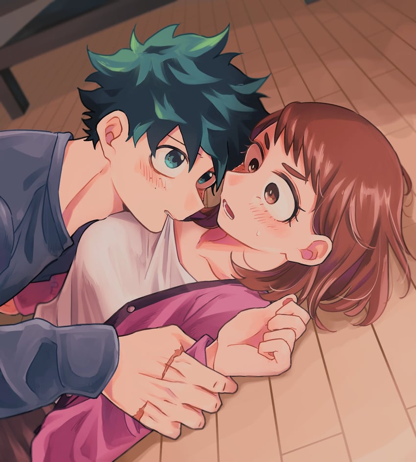 midoriya izuku and uraraka ochaco (boku no hero academia) drawn by tabetai_omochi