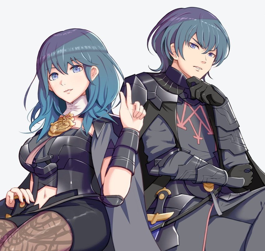 female byleth and male byleth (fire emblem and 1 more) drawn by gonzarez