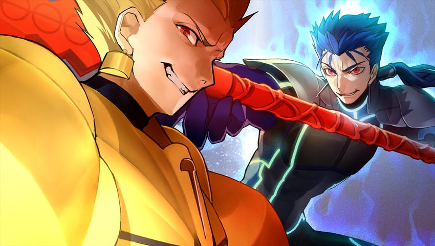 gilgamesh and cu chulainn (fate and 2 more) drawn by wada_arco