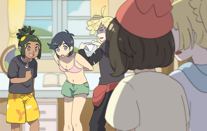 lillie, selene, elio, gladion, and hau (pokemon and 2 more) drawn by sapphire_yue