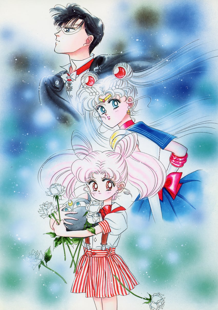 tsukino usagi, sailor moon, chibi usa, chiba mamoru, luna-p, and 1 more (bishoujo senshi sailor moon) drawn by takeuchi_naoko