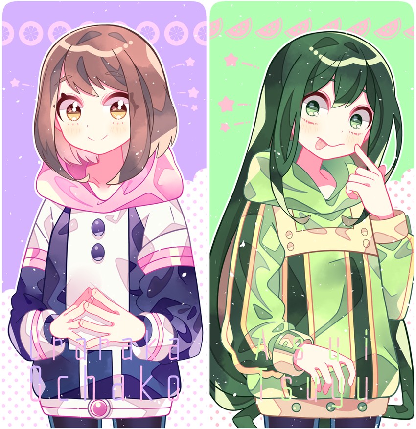 uraraka ochaco and asui tsuyu (boku no hero academia) drawn by ie_(nyj1815)