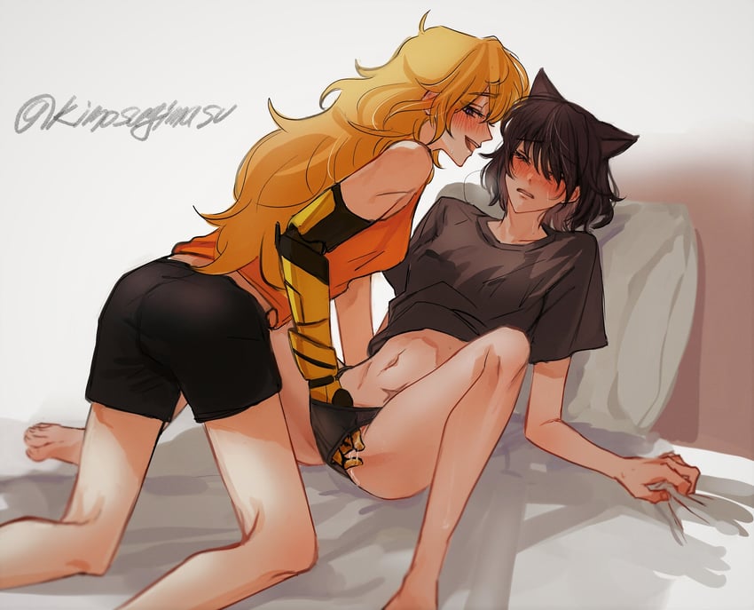 yang xiao long and blake belladonna (rwby) drawn by naizo_(kimosugimasu)