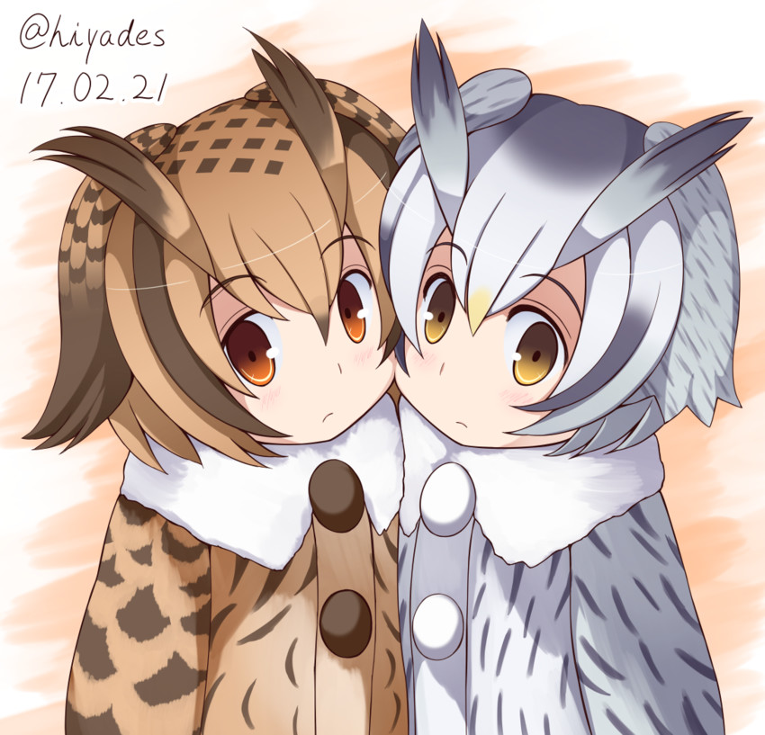 northern white-faced owl and eurasian eagle owl (kemono friends) drawn by hanzaki_hiya