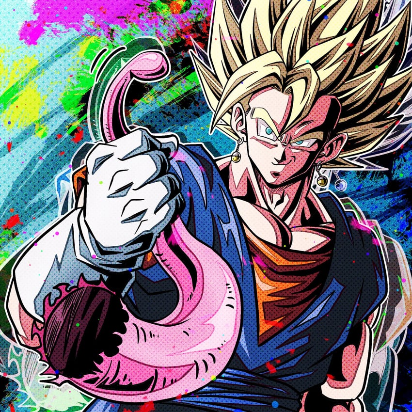 vegetto and majin buu (dragon ball and 1 more) drawn by ushi_(akabec0)