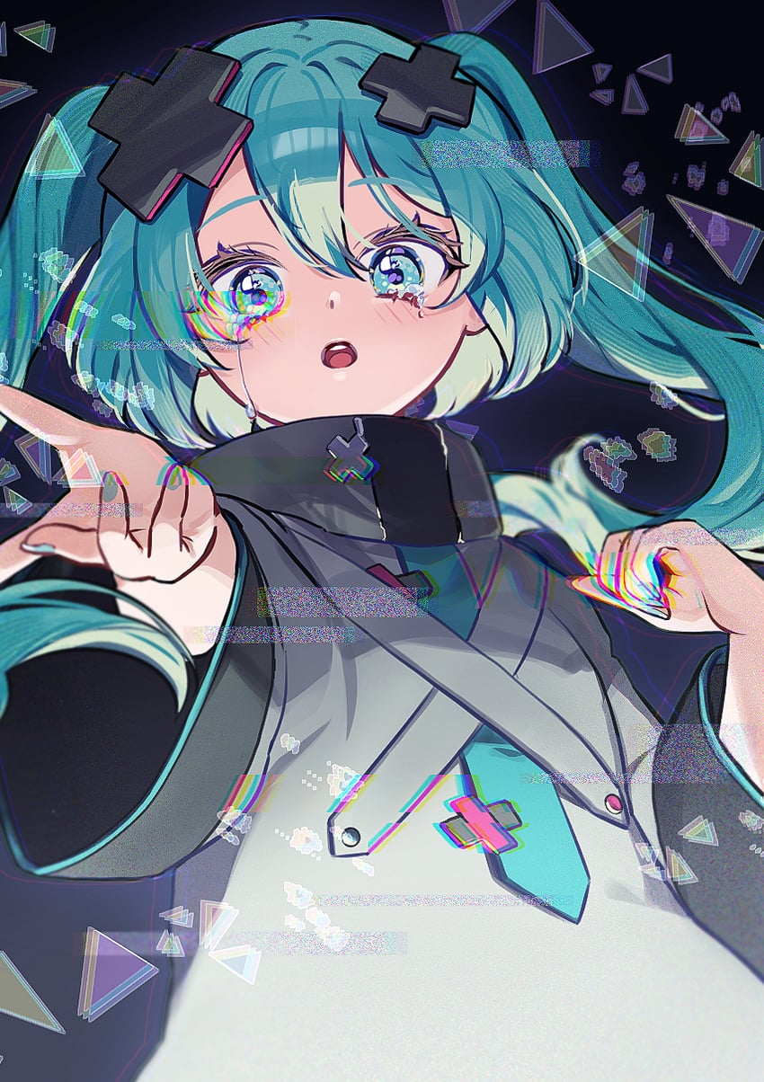 hatsune miku and batsu miku (vocaloid and 2 more) drawn by enma614_(patidonn)
