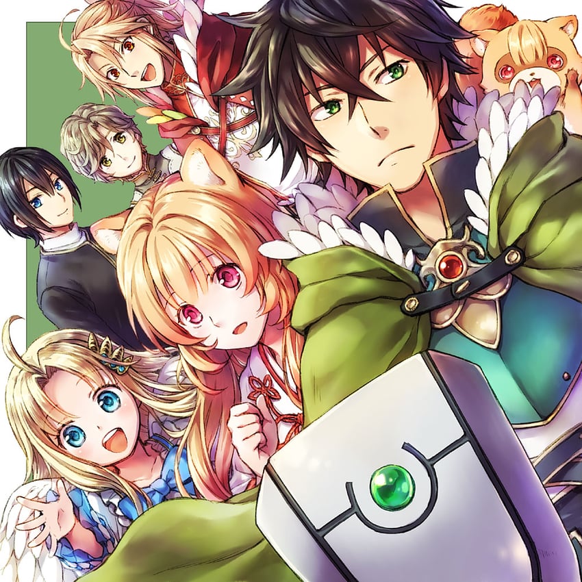raphtalia, iwatani naofumi, filo, kitamura motoyasu, raph-chan, and 2 more (tate no yuusha no nariagari) drawn by karashi_minamin