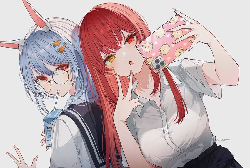 houshou marine and usada pekora (hololive) drawn by uo_illust