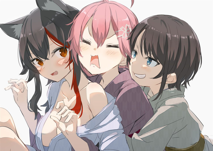 sakura miko, ookami mio, and oozora subaru (hololive) drawn by gotyou