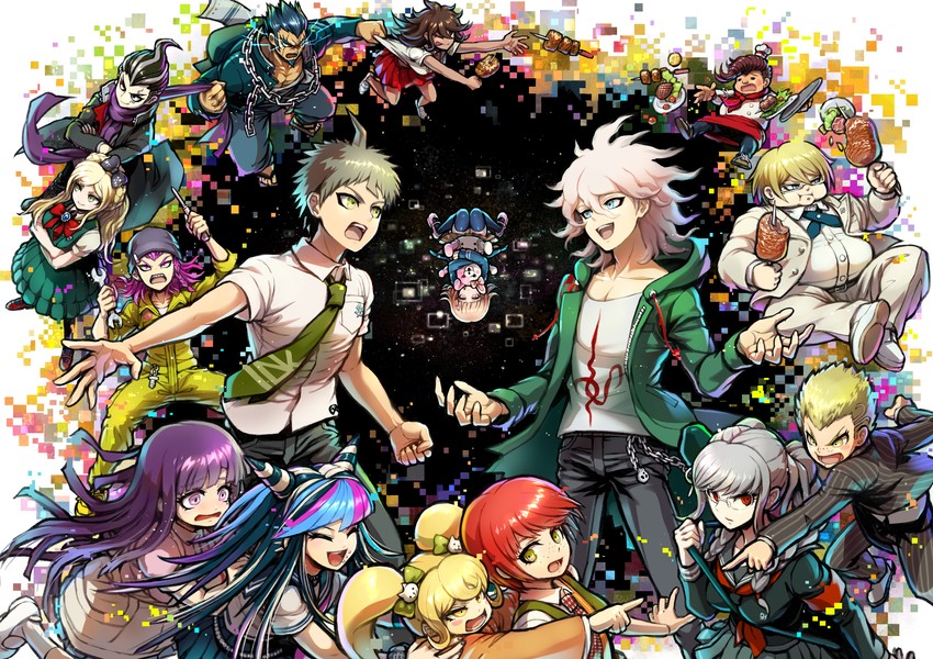 nanami chiaki, komaeda nagito, hinata hajime, tsumiki mikan, monomi, and 11 more (danganronpa and 1 more) drawn by youko-shima