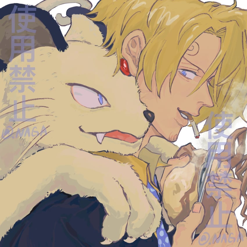 sanji and persian (pokemon and 1 more) drawn by nagavvv