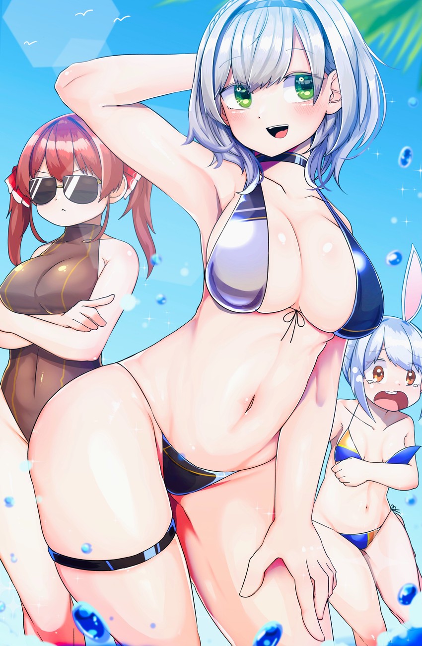 houshou marine, usada pekora, and shirogane noel (hololive) drawn by hatyuuruinohito