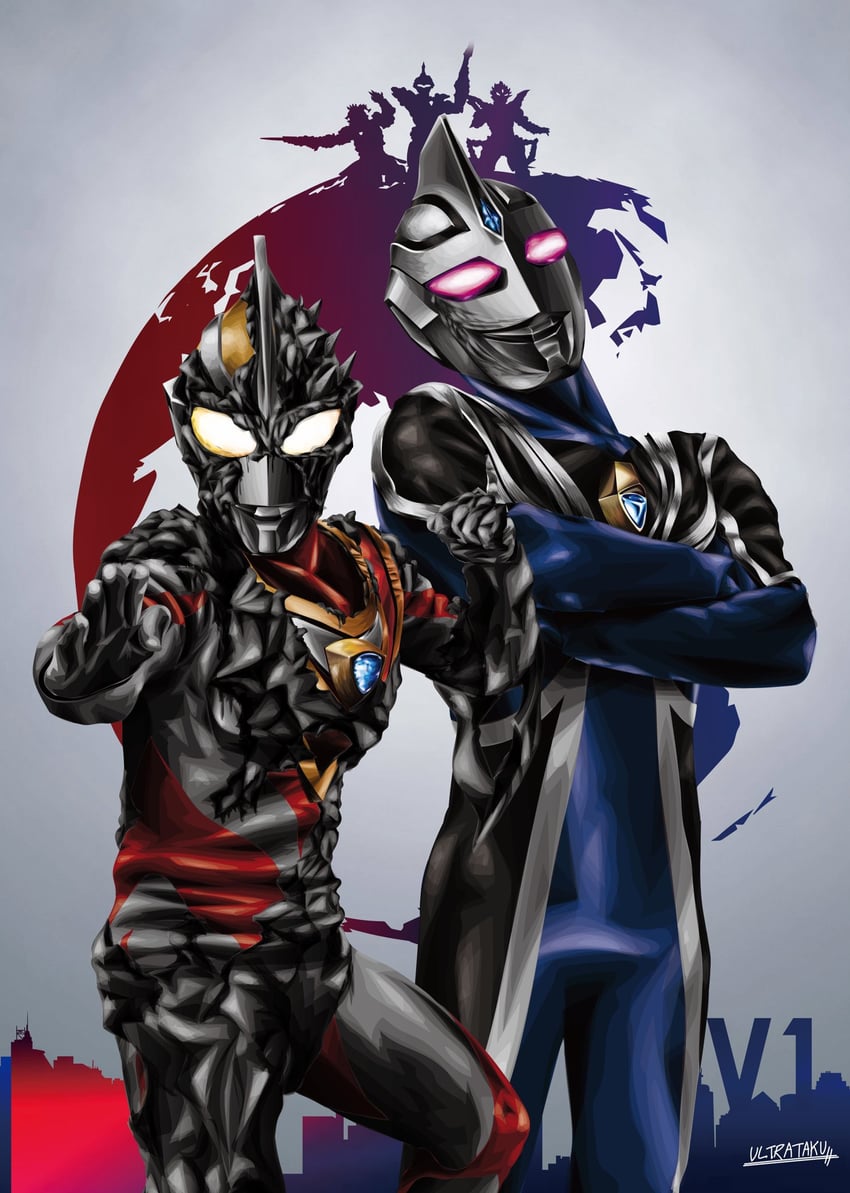 imit ultraman gaia, imit ultraman agul, apatee, mimos, and alguros (ultra series and 1 more) drawn by ultrataku