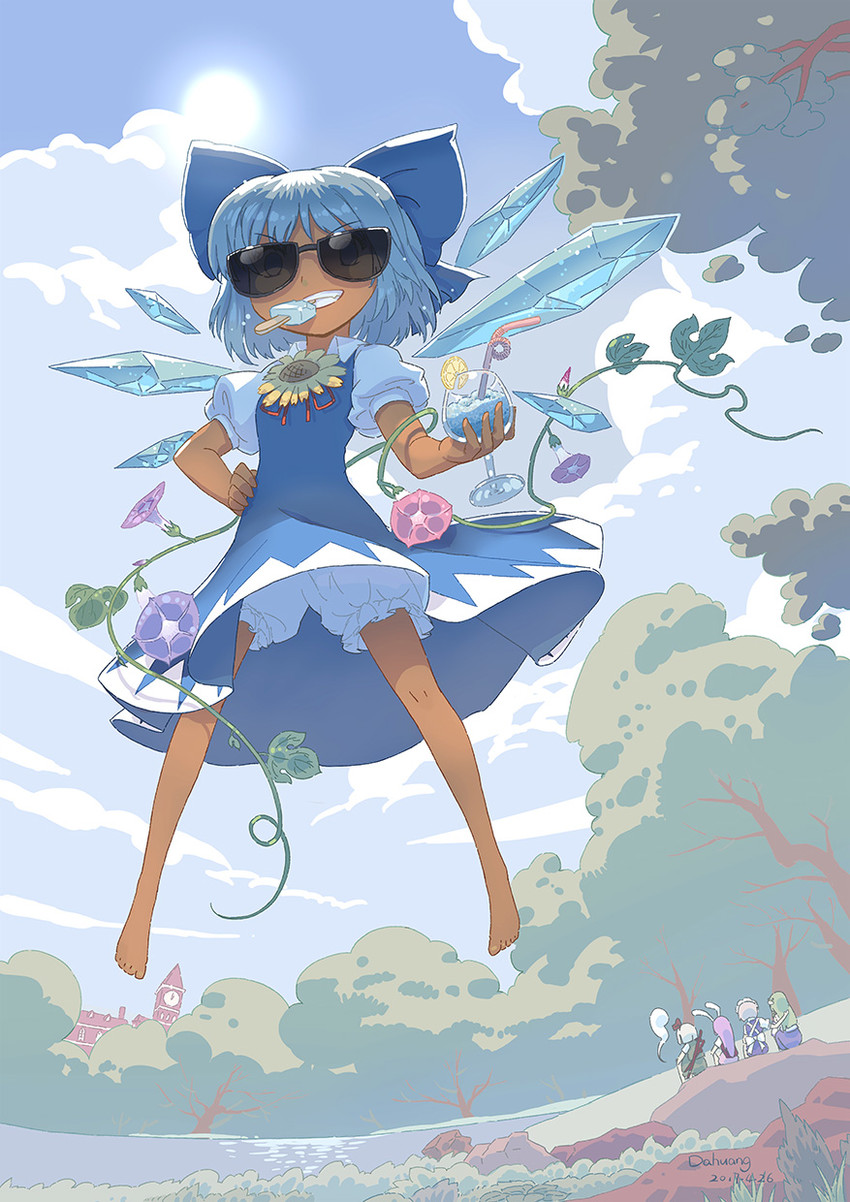 izayoi sakuya, kochiya sanae, konpaku youmu, cirno, reisen udongein inaba, and 1 more (touhou and 1 more) drawn by dahuang
