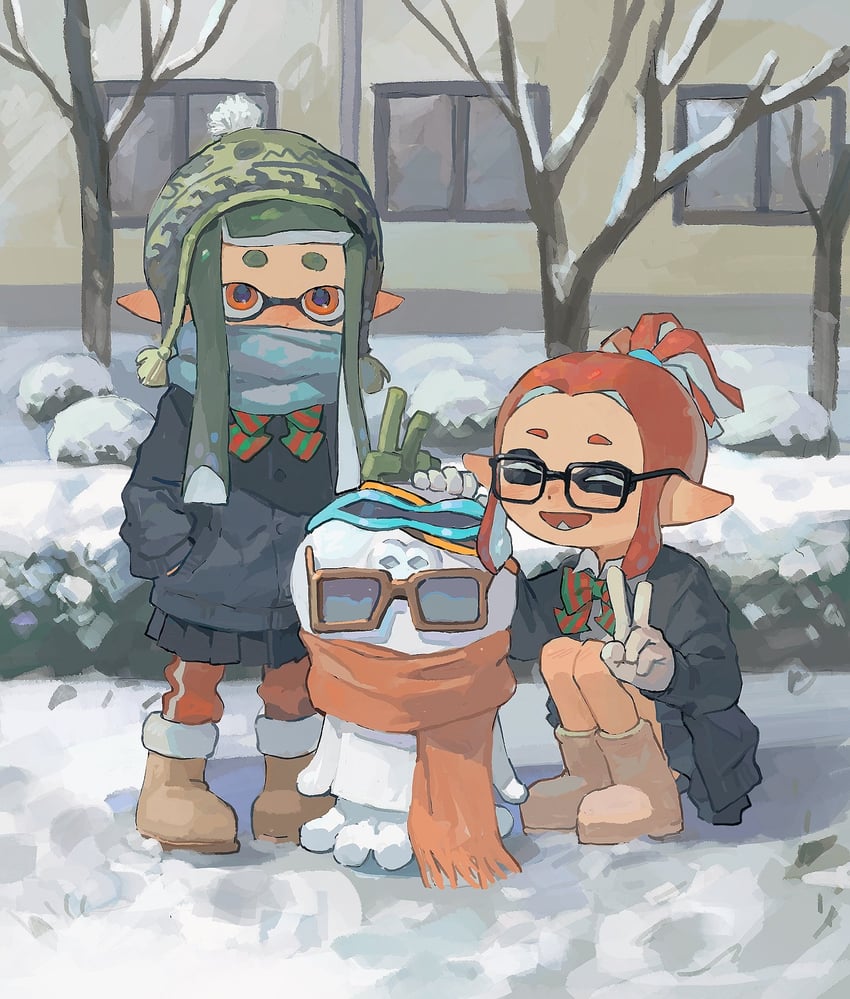 inkling player character and inkling girl (splatoon and 1 more) drawn by miko_(15476997)