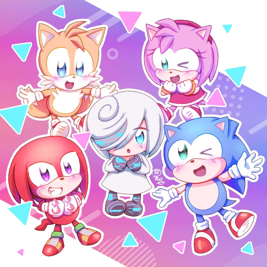 sonic the hedgehog, amy rose, tails, knuckles the echidna, and sage (sonic and 2 more) drawn by hoshinekirakira