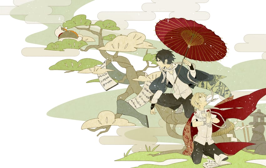 natsume takashi and nyanko-sensei (natsume yuujinchou) drawn by al_(arupaka)