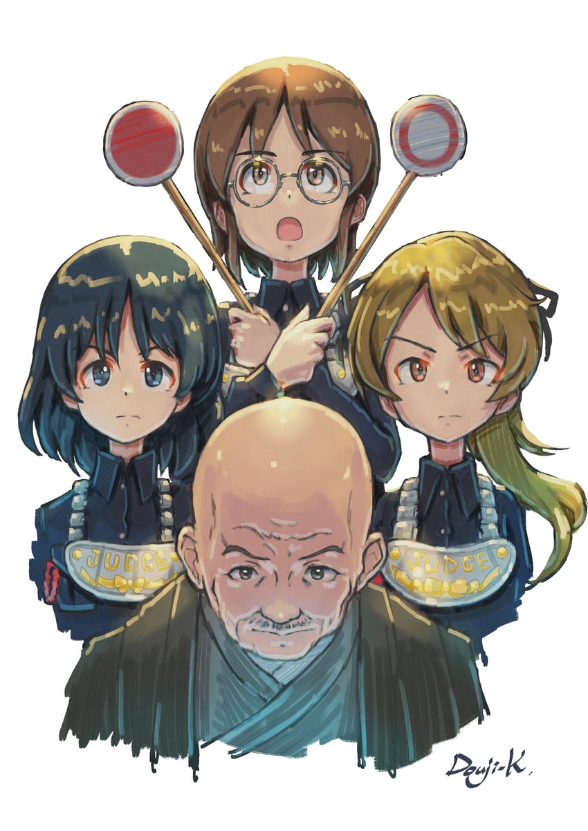 kodama shichirou, inatomi hibiki, sasagawa kanon, and takashima remi (girls und panzer and 2 more) drawn by kuroneko_douji
