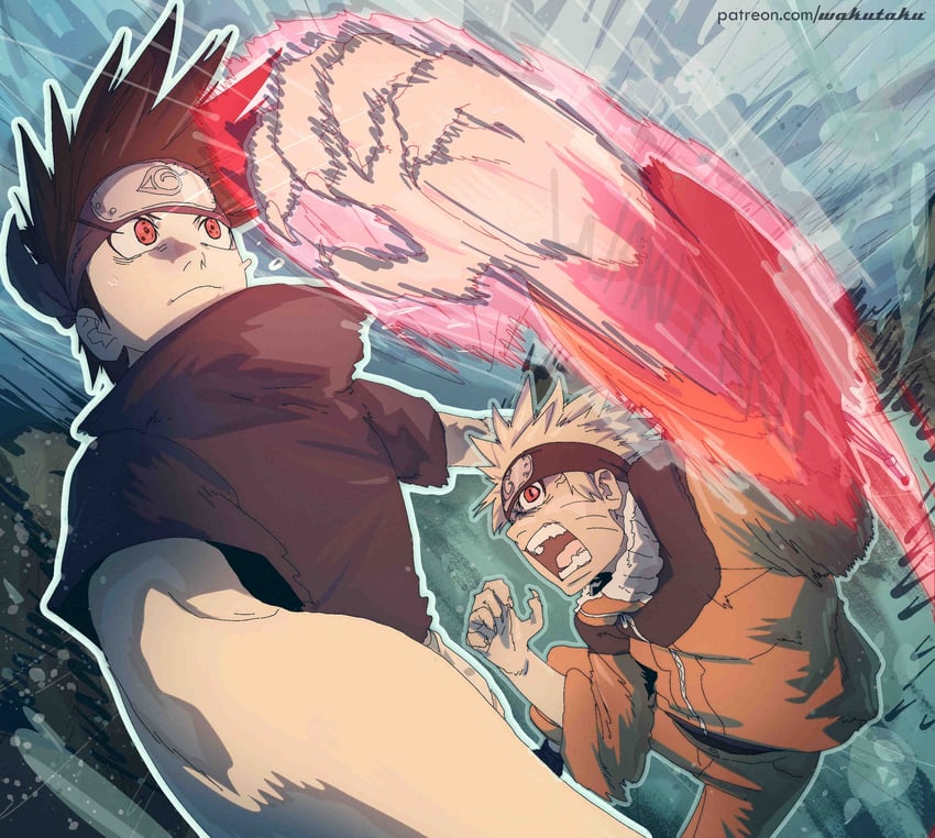 uzumaki naruto and uchiha sasuke (naruto) drawn by taku_(aywakutakuay)