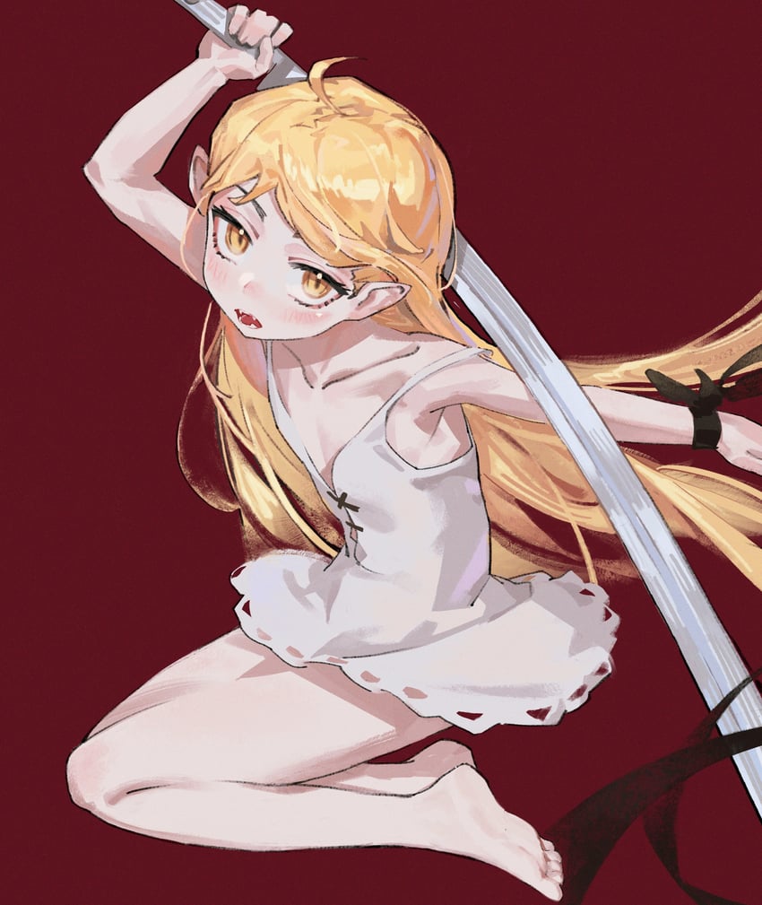 oshino shinobu and kiss-shot acerola-orion heart-under-blade (monogatari and 1 more) drawn by chunkyeggy