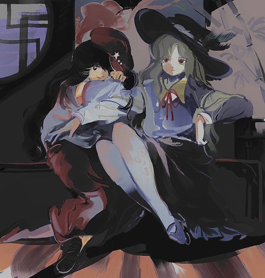 jacket girl and label girl (touhou and 1 more) drawn by 6osquet
