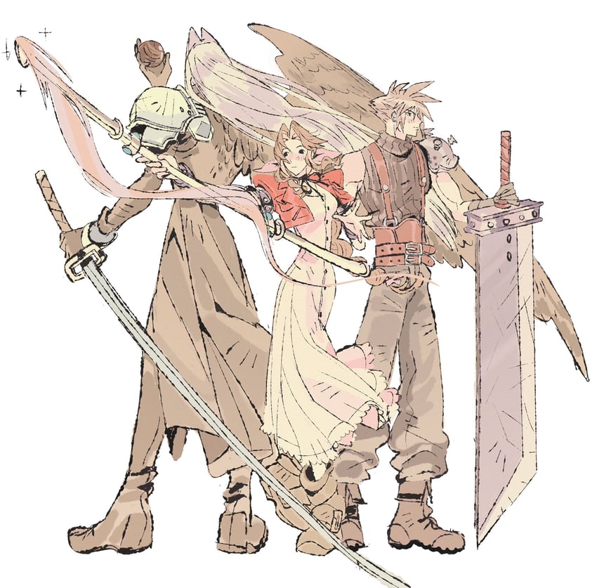 cloud strife, aerith gainsborough, and sephiroth (final fantasy and 1 more) drawn by jaysoysaucee