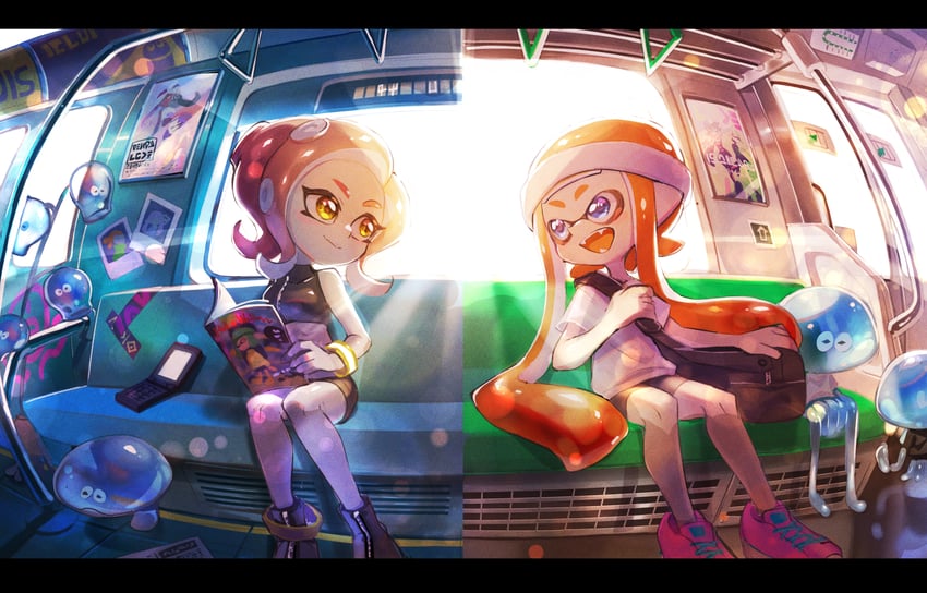 inkling player character, inkling girl, callie, marie, marina, and 3 more (splatoon and 3 more) drawn by nomu_(29_nom)